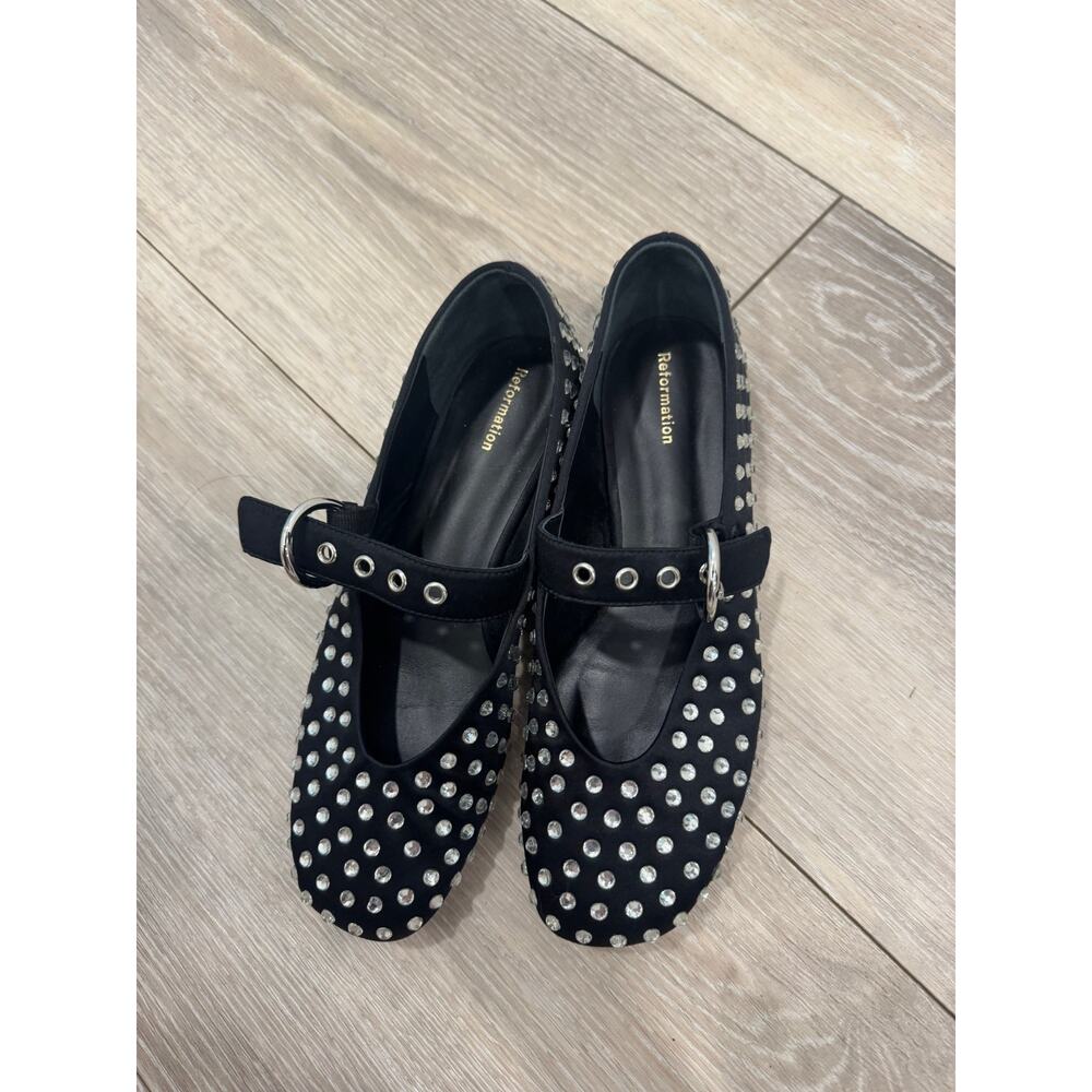 Reformation Leather Crystal Embellishment Mary Jane Flats Size 7